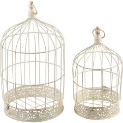   Kerti dekoráció, MagicHome Mecco, madárkalitka készlet, fehér, 23 x 23 x 41 cm és 18 x 18 x 34 cm, 2 db, fém, felakasztható