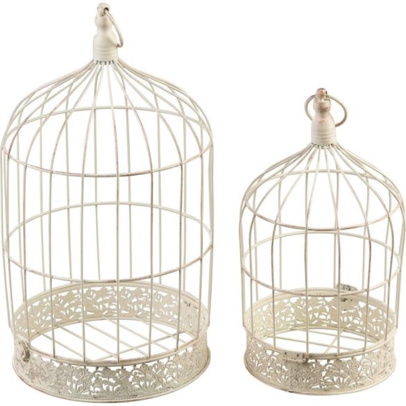Kerti dekoráció, MagicHome Mecco, madárkalitka készlet, fehér, 23 x 23 x 41 cm és 18 x 18 x 34 cm, 2 db, fém, felakasztható