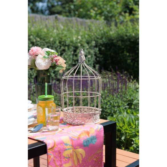 Kerti dekoráció, MagicHome Mecco, madárkalitka készlet, fehér, 23 x 23 x 41 cm és 18 x 18 x 34 cm, 2 db, fém, felakasztható