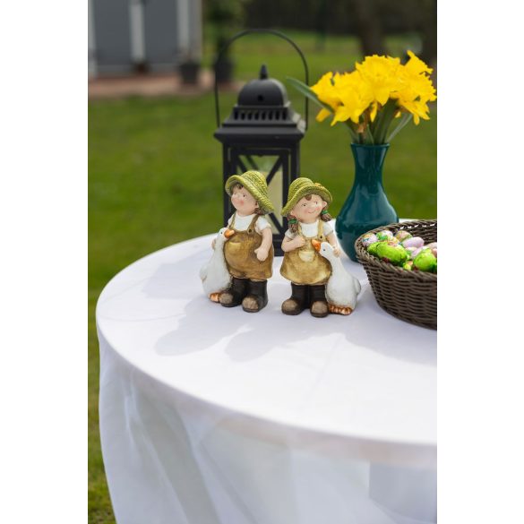 Kerti dekoráció, MagicHome, kislány libával, barna, 6,5 x 12,5 x 19 cm, kerámia