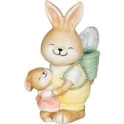   Kerti dekoráció, MagicHome, nyuszi fiókával és tojással, bézs, 17,8 x 25,5 x 39 cm, kerámia