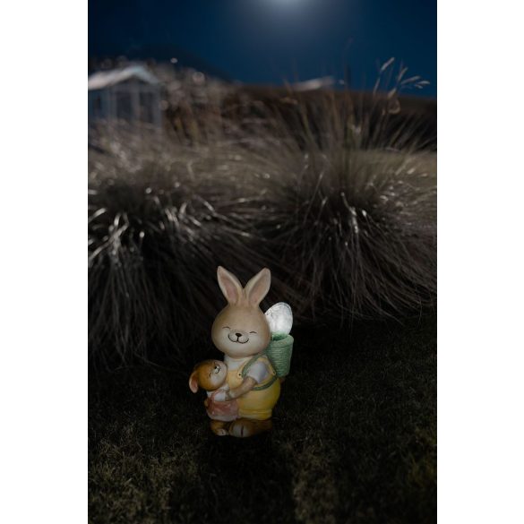 Kerti dekoráció, MagicHome, nyuszi fiókával és tojással, bézs, 17,8 x 25,5 x 39 cm, kerámia