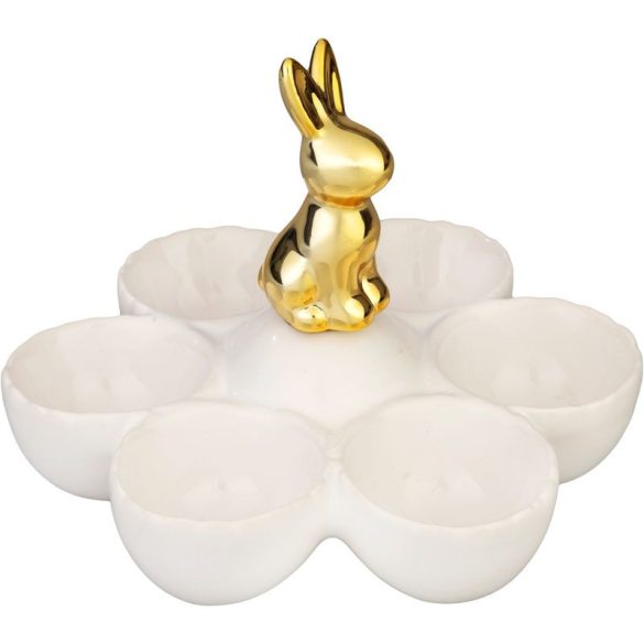 Kerti dekoráció, MagicHome, nyuszi tojástartóval, arany, 15 x 15 x 11,7 cm, kerámia, asztali