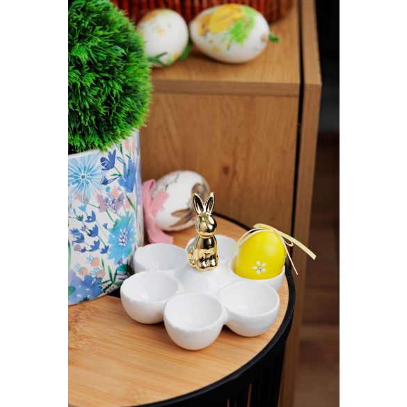 Kerti dekoráció, MagicHome, nyuszi tojástartóval, arany, 15 x 15 x 11,7 cm, kerámia, asztali