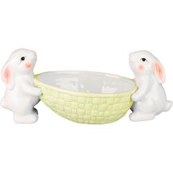   Kerti dekoráció, MagicHome, nyuszik tojástartóval, fehér, 12 x 26,5 x 11 cm, kerámia, asztali