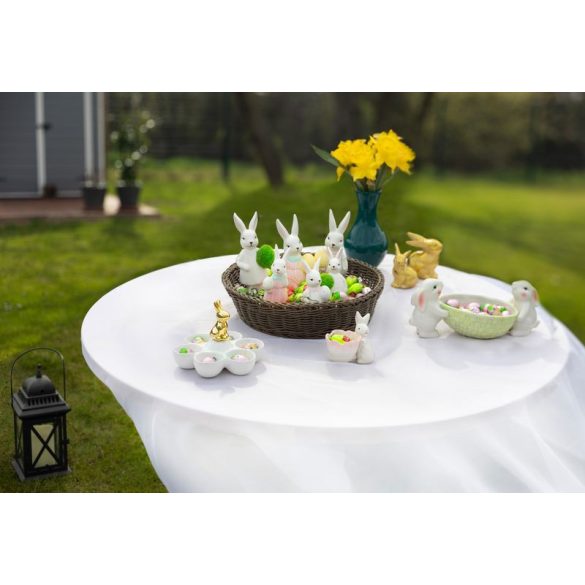Kerti dekoráció, MagicHome, nyuszik tojástartóval, fehér, 12 x 26,5 x 11 cm, kerámia, asztali
