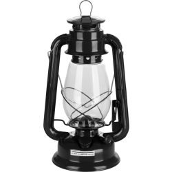   Petróleumlámpa, 30 cm, fekete, fém és üveg, retro stílus, kanócos, beltéri és kültéri használatra