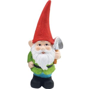 Kerti dekoráció, MagicHome, Törpe kalappal, piros, 12,5 x 8,5 x 28 cm, kerámia