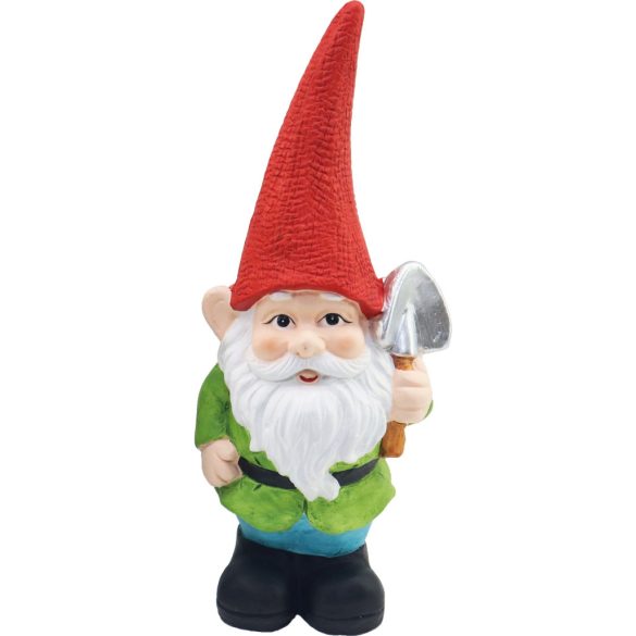 Kerti dekoráció, MagicHome, Törpe kalappal, piros, 12,5 x 8,5 x 28 cm, kerámia