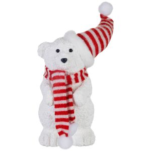 MagicHome karácsonyi dekoráció, medve figura, 14 x 14 x 37 cm, fehér, részletes kidolgozás