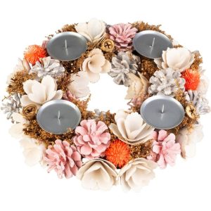 MagicHome karácsonyi adventi koszorú, rózsaszín, narancssárga, 30 cm