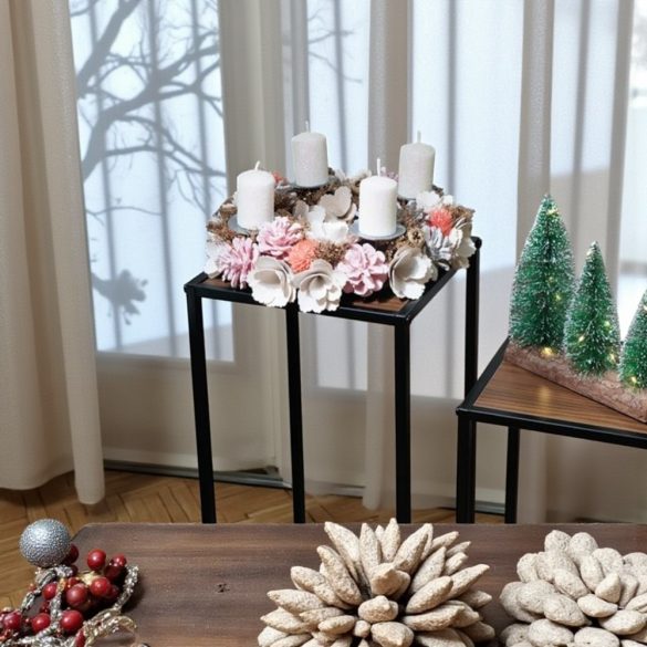 MagicHome karácsonyi adventi koszorú, rózsaszín, narancssárga, 30 cm