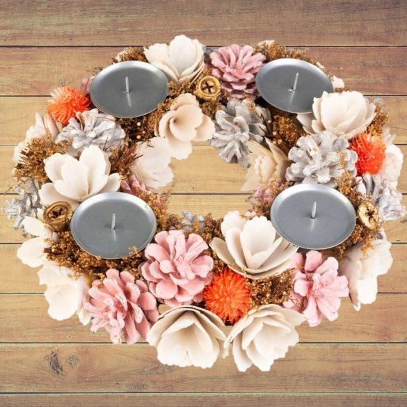 MagicHome karácsonyi adventi koszorú, rózsaszín, narancssárga, 30 cm