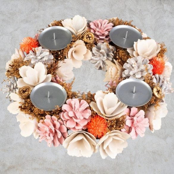 MagicHome karácsonyi adventi koszorú, rózsaszín, narancssárga, 30 cm