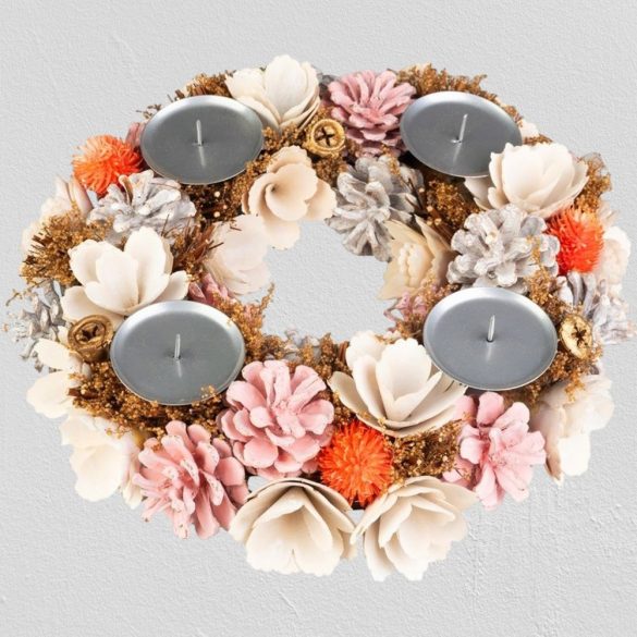 MagicHome karácsonyi adventi koszorú, rózsaszín, narancssárga, 30 cm