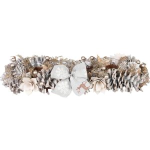 Ikebana, MagicHome Vianoce, 44 x 15 x 9 cm, ezüst-arany, adventi, természetes anyag, tobozokkal díszített, asztali dekoráció, elegáns