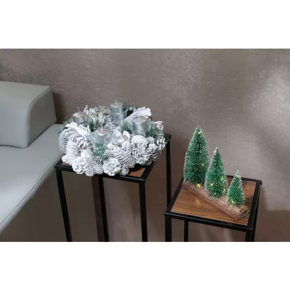 Koszorú, MagicHome Vianoce, 32 cm, 4 teagyertya-tartóval, természetes díszekkel, elegáns, asztali karácsonyi dekoráció