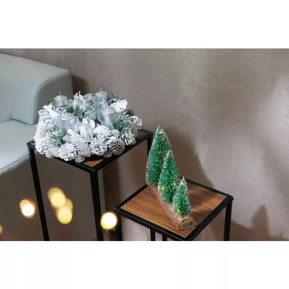 Koszorú, MagicHome Vianoce, 32 cm, 4 teagyertya-tartóval, természetes díszekkel, elegáns, asztali karácsonyi dekoráció
