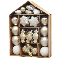  MagicHome karácsonyfadísz készlet, 32 darabos, bézs színű, mix, fényes, matt és csillámos felülettel