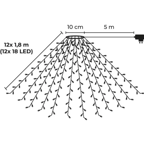 LED fényfüzér, MagicHome Vianoce, 216 LED, 1,8 m, hidegfehér, 8 fényprogram, beltéri/kültéri, függőleges elrendezés
