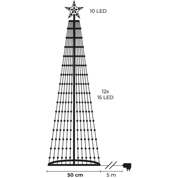 Karácsonyi díszvilágítás, MagicHome Vianoce, fenyőfa, 190 LED, magasság: 180 cm, hidegfehér, műanyag és réz, beltéri/kültéri