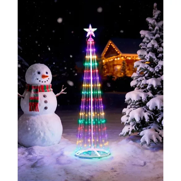 Karácsonyi díszvilágítás, MagicHome Vianoce, fenyőfa, 190 LED, magasság: 180 cm, vegyes színek, műanyag és réz, beltéri/kültéri