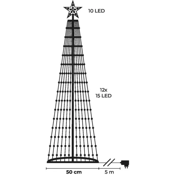 Karácsonyi díszvilágítás, MagicHome Vianoce, fenyőfa, 190 LED, magasság: 180 cm, melegfehér, műanyag és réz, beltéri/kültéri