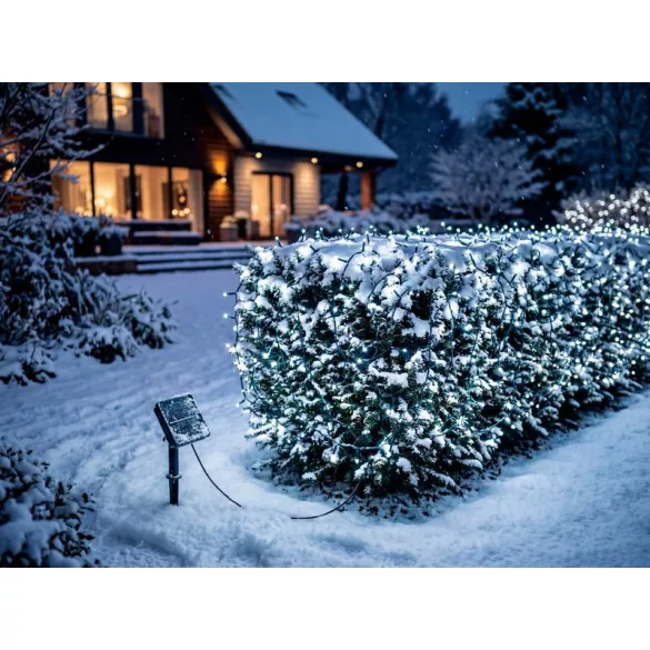 LED fényfüzér, MagicHome Vianoce, 200 LED, 20 m, vegyes színek, 8 fényprogram, napelemes, IP44, kültéri