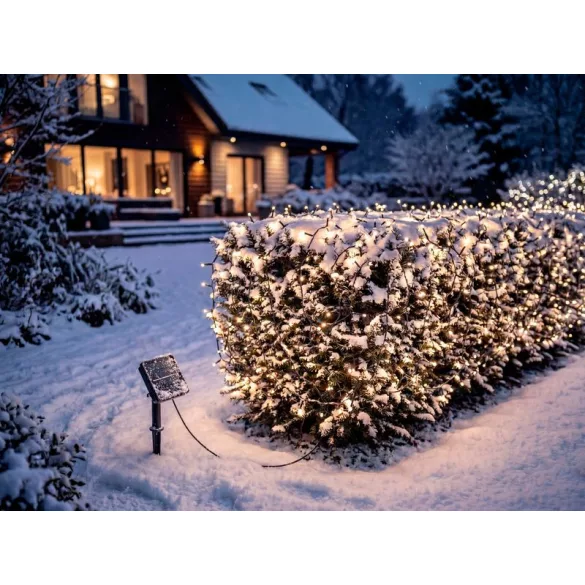LED fényfüzér, MagicHome Vianoce, 200 LED, 20 m, melegfehér, 8 fényprogram, napelemes, IP44, kültéri