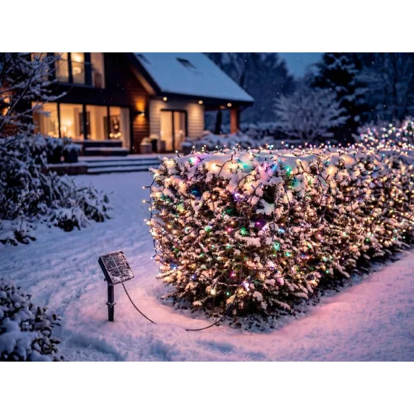 LED fényfüzér, MagicHome Vianoce, 200 LED, 20 m, melegfehér, 8 fényprogram, napelemes, IP44, kültéri