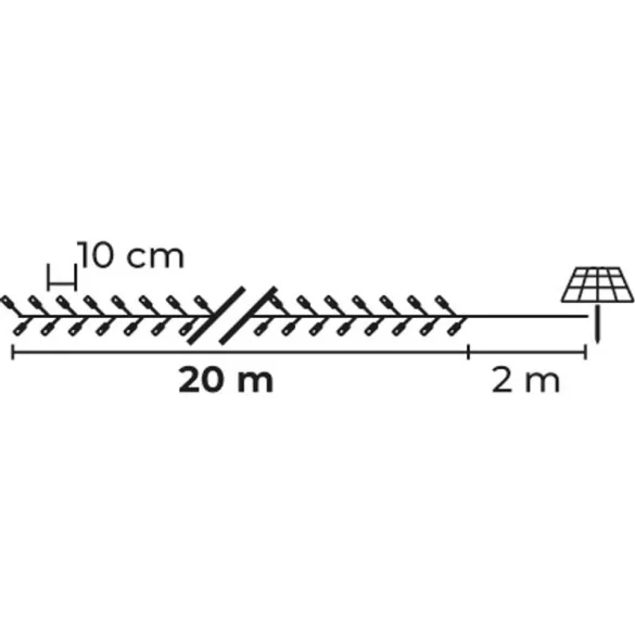 LED fényfüzér, MagicHome Vianoce, 200 LED, 20 m, melegfehér, 8 fényprogram, napelemes, IP44, kültéri