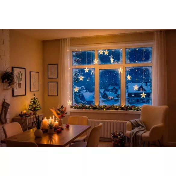 Fényfüggöny, MagicHome Vianoce, csillagokkal, 3 m, 142 LED, melegfehér, 8 fényprogram, IP44, beltéri/kültéri