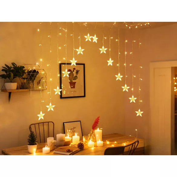 Fényfüggöny, MagicHome Vianoce, csillagokkal, 3 m, 142 LED, melegfehér, 8 fényprogram, IP44, beltéri/kültéri