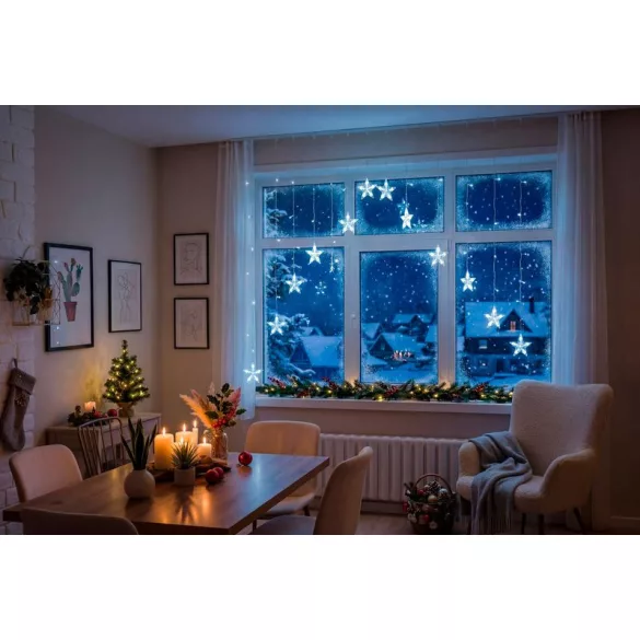 Fényfüggöny, MagicHome Vianoce, csillagokkal, 3 m, 142 LED, hidegfehér, 8 fényprogram, IP44, beltéri/kültéri