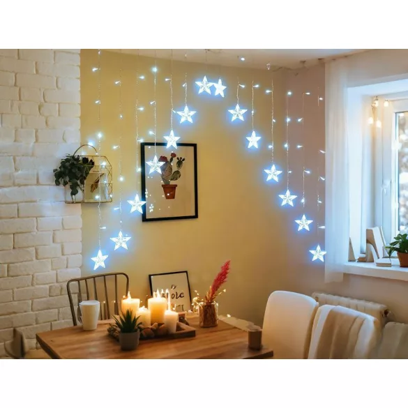 Fényfüggöny, MagicHome Vianoce, csillagokkal, 3 m, 142 LED, hidegfehér, 8 fényprogram, IP44, beltéri/kültéri