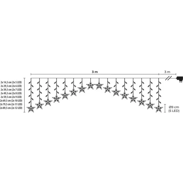Fényfüggöny, MagicHome Vianoce, csillagokkal, 3 m, 142 LED, hidegfehér, 8 fényprogram, IP44, beltéri/kültéri
