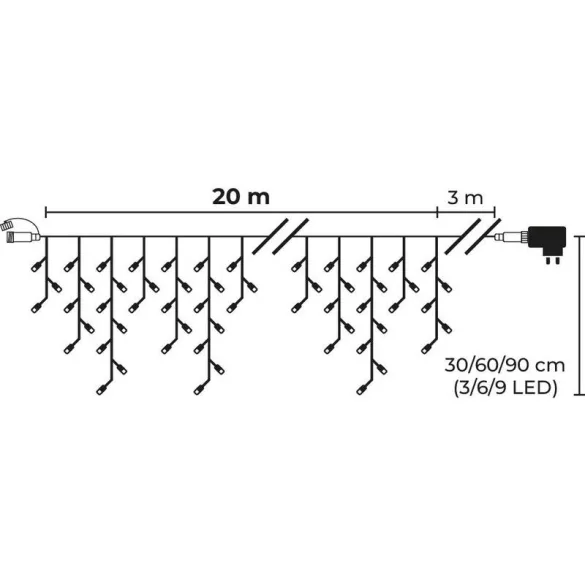 LED fényfüzér, MagicHome Vianoce, 500 LED, 20 m, melegfehér, 9+1 fényprogram, időzítő, IP44, beltéri/kültéri