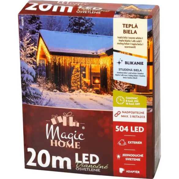 LED fényfüzér, MagicHome Vianoce, 500 LED, 20 m, melegfehér, 9+1 fényprogram, időzítő, IP44, beltéri/kültéri