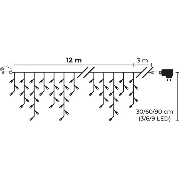 LED fényfüzér, MagicHome Vianoce, 306 LED, 12 m, melegfehér, 10 fényprogram, időzítő, IP44, beltéri/kültéri