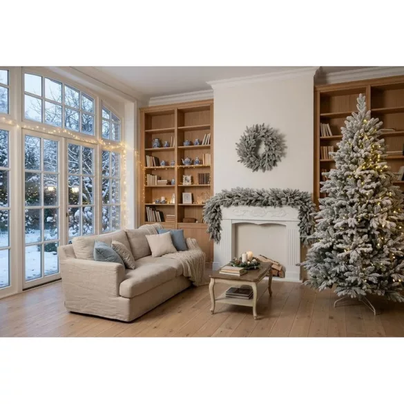 Műfenyő, MagicHome Vianoce Royal Frosty, fehér, 150 cm, extra sűrű, 3D+2D ágkialakítás, természetes havas hatású