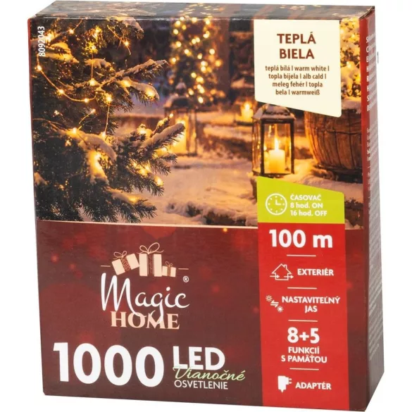 LED fényfüzér, MagicHome Vianoce, 1000 LED, 100 m, melegfehér, 8 fényprogram, IP44, beltéri/kültéri