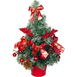   Műfenyő, MagicHome Vianoce, piros, 40 cm, díszített, havas hatású, beltéri, asztali elhelyezésre