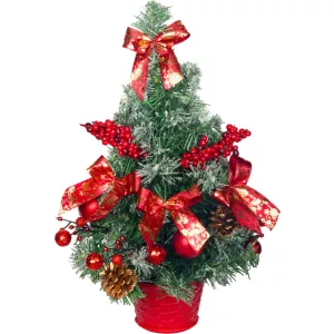 Műfenyő, MagicHome Vianoce, piros, 40 cm, díszített, havas hatású, beltéri, asztali elhelyezésre