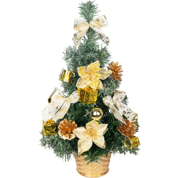 Műfenyő, MagicHome Vianoce, arany, 40 cm, díszített, beltéri, asztali elhelyezésre