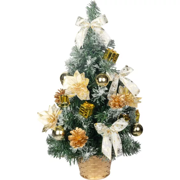 Műfenyő, MagicHome Vianoce, arany, 50 cm, díszített, beltéri, asztali elhelyezésre