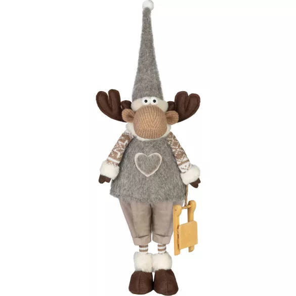 Karácsonyi dekoráció, MagicHome, Szarvaslány, 21 x 13 x 53 cm, barna, textil, szíves ruhás, puha felületű