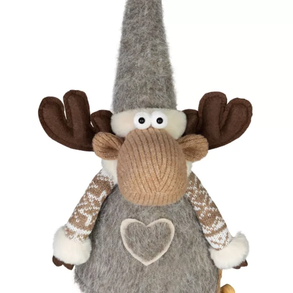 Karácsonyi dekoráció, MagicHome, Szarvaslány, 21 x 13 x 53 cm, barna, textil, szíves ruhás, puha felületű