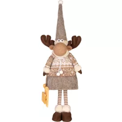   Karácsonyi dekoráció, MagicHome, Szarvaslány, 21 x 13 x 53 cm, barna, textil, téli ruhás, puha felületű