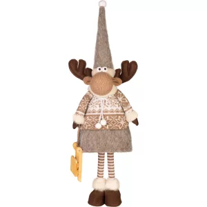 Karácsonyi dekoráció, MagicHome, Szarvaslány, 21 x 13 x 53 cm, barna, textil, téli ruhás, puha felületű