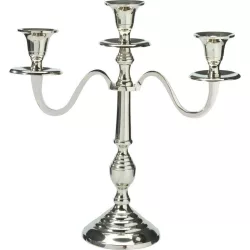   Karácsonyi gyertyatartó, ezüst, magasság: 30 cm, fényes kivitel, elegáns, dekoratív, ünnepi beltéri dekorációhoz